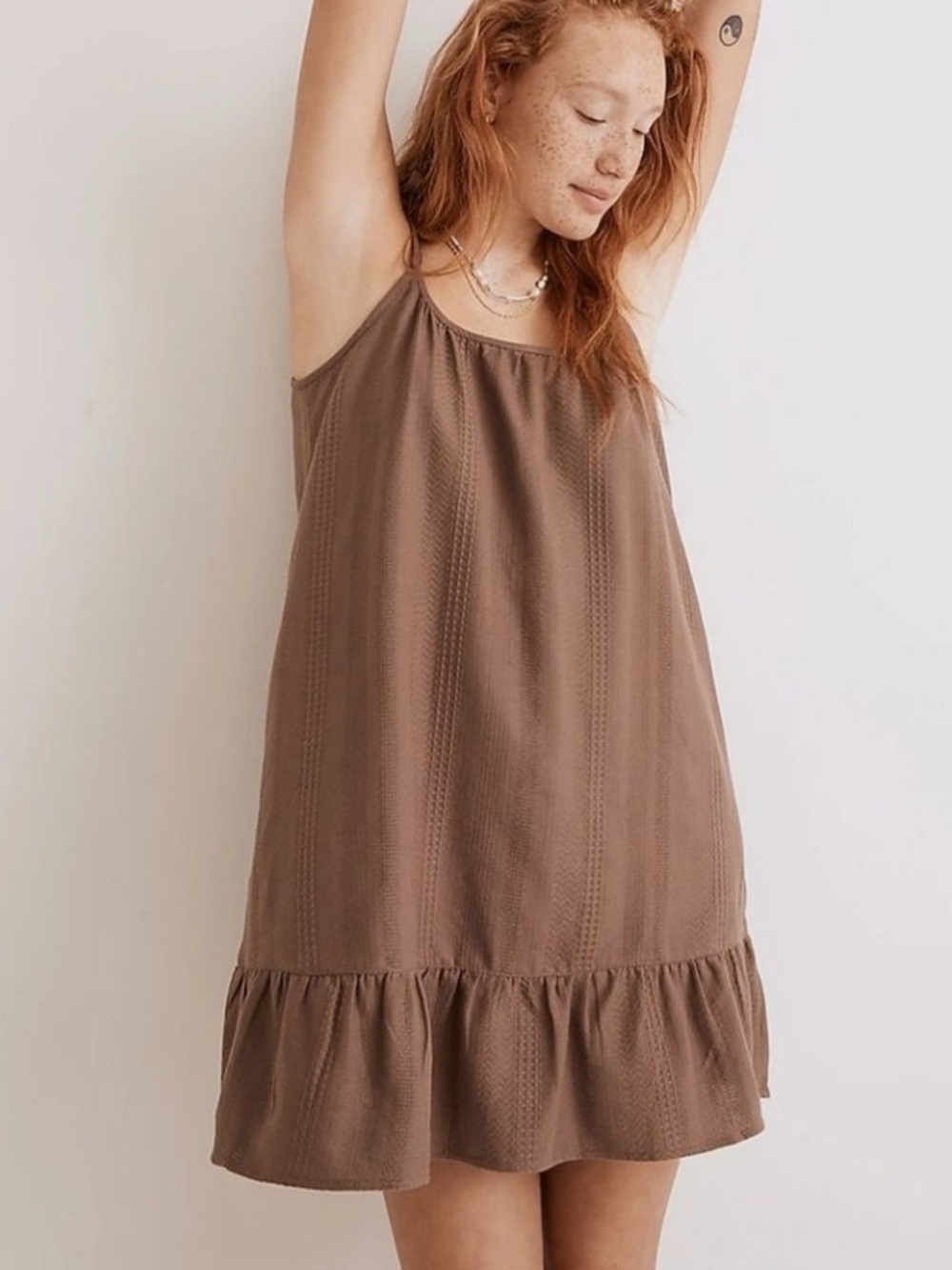 Madewell Brown Light Spun Tie-Strap Ruffle-Hem Dress Size Small